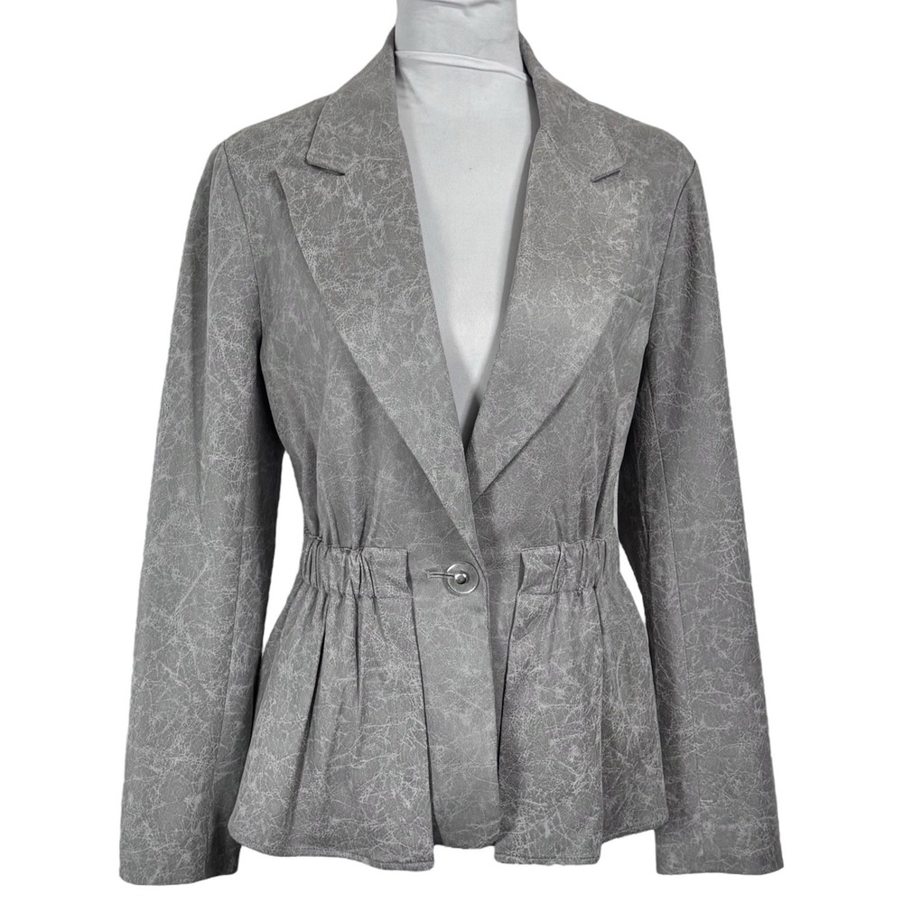 V Cristina Gray Peplum Blazer Size M Cinch Waist Jacket Office Siren Career Work